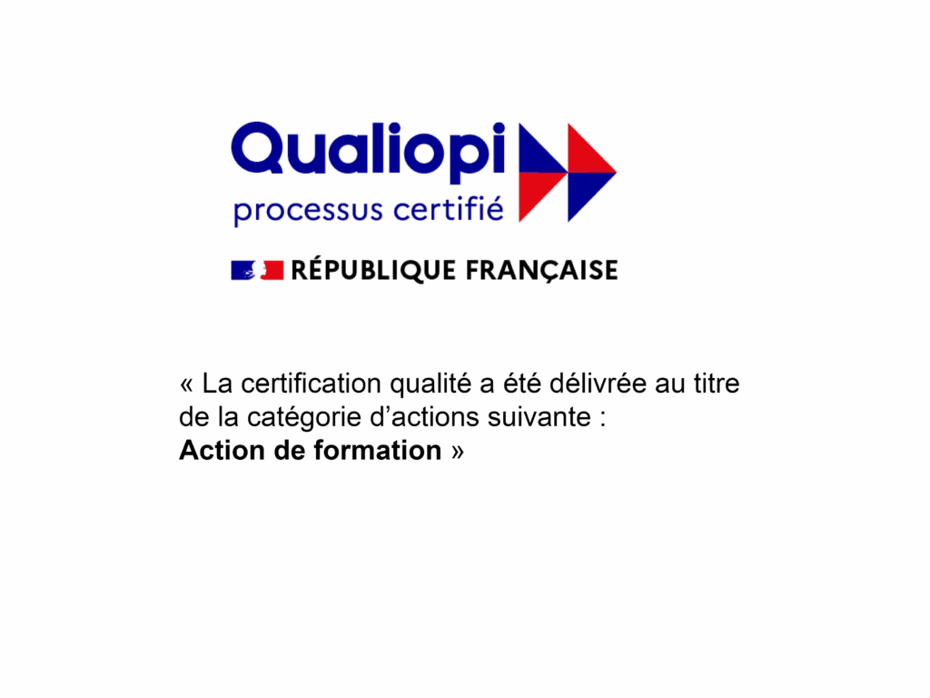Logo Qualiopi accompagné de la mention de certification de l'action de formation pour l'organisme Cultive